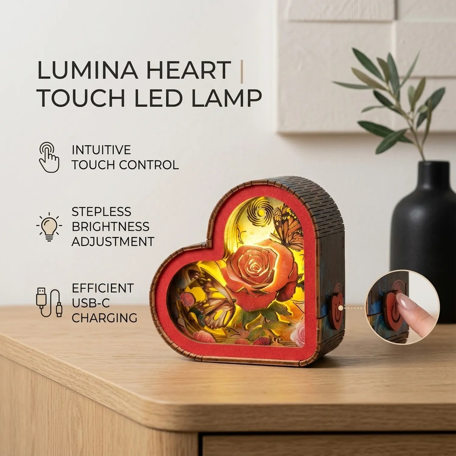 Wooden Love of Butterfly Night Light Kit Floral Garden Shadow Box