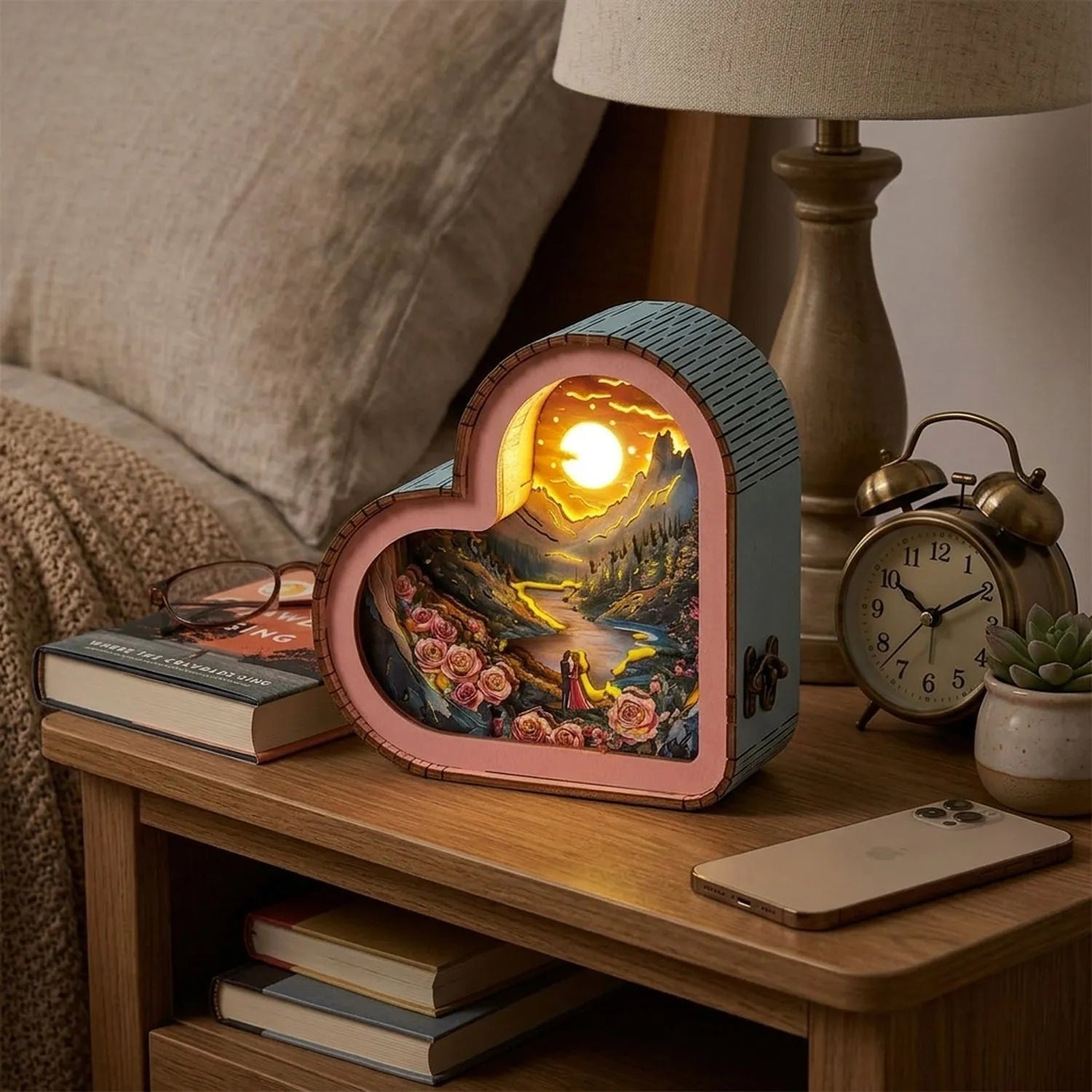 Wooden Love View Night Light Kit Romantic Landscape Bedroom Decor