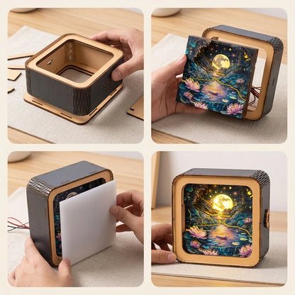 Wooden Moonlight Over Lotus Pond Night Light Kit Zen Nature Lamp