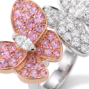 Two Butterfly Between the Finger Pavé Pink Sapphire And Diamond Ring
