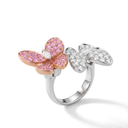 Two Butterfly Between the Finger Pavé Pink Sapphire And Diamond Ring