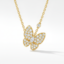 Two Butterfly Paved Pendant Necklace