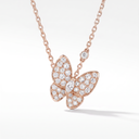 Two Butterfly Paved Pendant Necklace