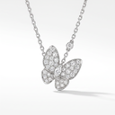 Two Butterfly Paved Pendant Necklace