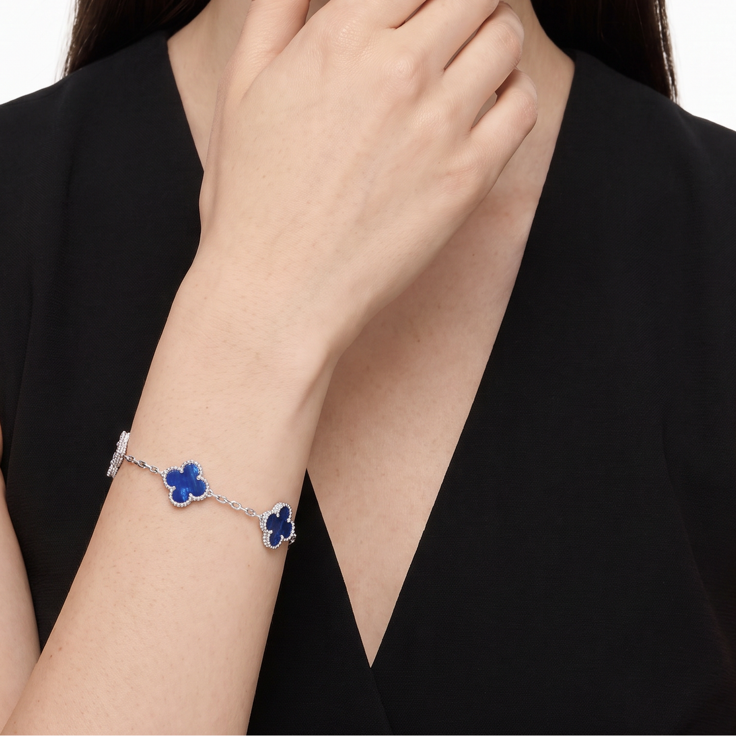 Vintage Alhambra 5 Motifs Pietersite Blue Clover Bracelet