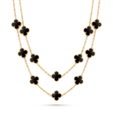 Vintage Alhambra Black Onyx 20 Motifs Long Necklace