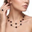 Vintage Alhambra Black Onyx 20 Motifs Long Necklace