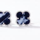 Vintage Alhambra Blue Sèvres Porcelain Clover Earrings