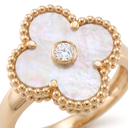 Vintage Alhambra Mother Of Pearl Clover 1 Diamond Ring