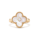 Vintage Alhambra Mother Of Pearl Clover 1 Diamond Ring