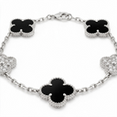 Vintage Alhambra Onyx And Diamond Clover 5 Motifs Bracelet