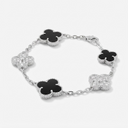 Vintage Alhambra Onyx And Diamond Clover 5 Motifs Bracelet