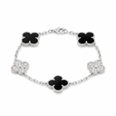 Vintage Alhambra Onyx And Diamond Clover 5 Motifs Bracelet
