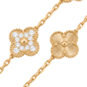 Vintage Alhambra Paved Diamond And Guilloché Clover 5 Motifs Bracelet