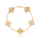 Vintage Alhambra Paved Diamond And Guilloché Clover 5 Motifs Bracelet