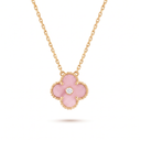 Vintage Alhambra Pink Opal And 1 Diamond Motif Necklace