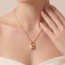 Gold Tone Lock Pendant Chain Necklace