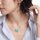 Gold Tone Two Butterfly Turquoise Pendant Necklace