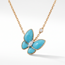Gold Tone Two Butterfly Turquoise Pendant Necklace
