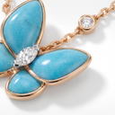 Gold Tone Two Butterfly Turquoise Pendant Necklace