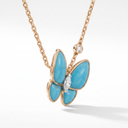 Gold Tone Two Butterfly Turquoise Pendant Necklace