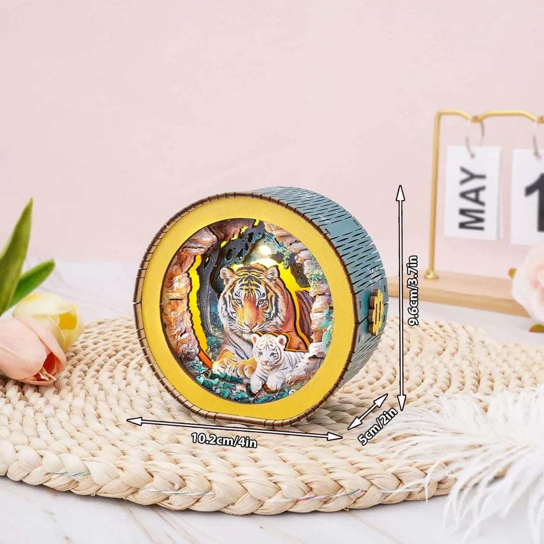 Tiger Mother In The Jungle - 3D Wooden Puzzle Night Light