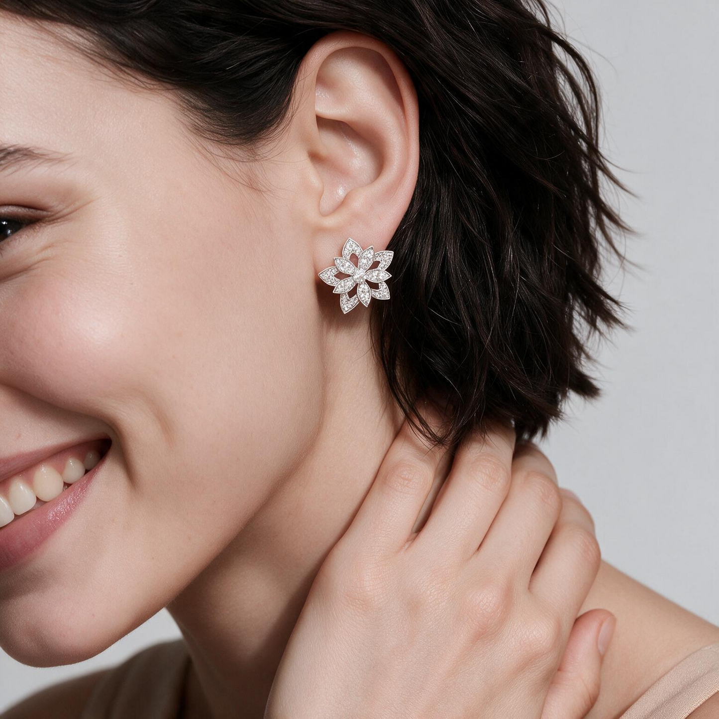 Lotus Openwork In White Pavé Earrings