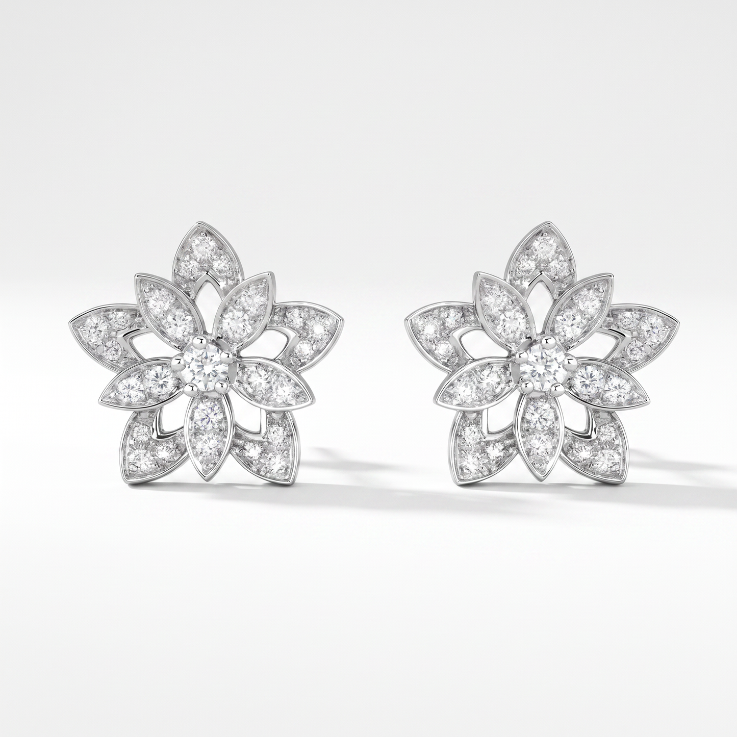 Lotus Openwork In White Pavé Earrings