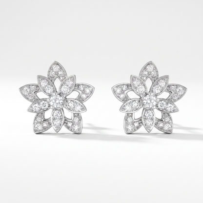 Lotus Openwork In White Pavé Earrings