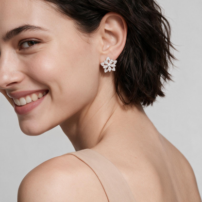 Lotus Openwork In White Pavé Earrings