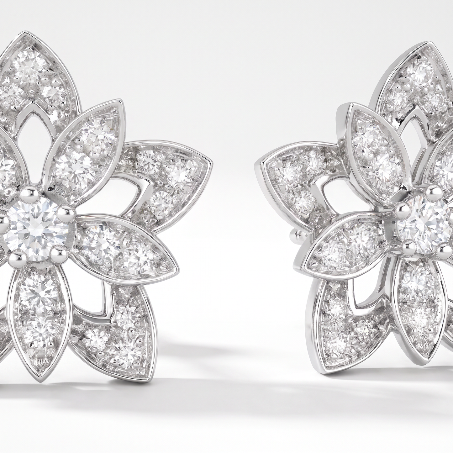 Lotus Openwork In White Pavé Earrings
