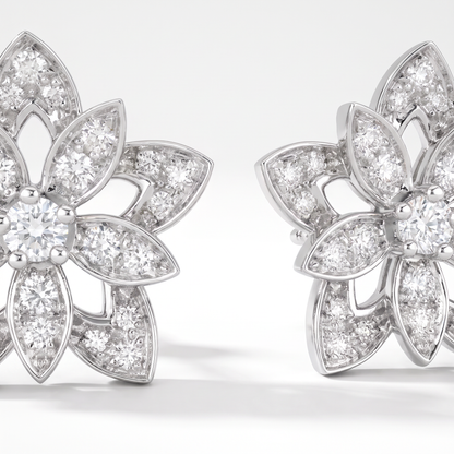 Lotus Openwork In White Pavé Earrings