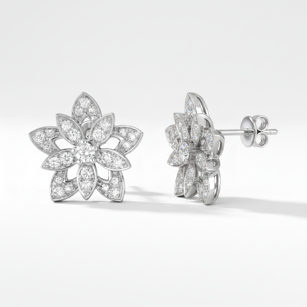 Lotus Openwork In White Pavé Earrings