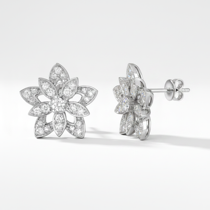 Lotus Openwork In White Pavé Earrings