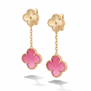 Magic Alhambra 2 Motifs Pink Enamel With Fluted Drop Earrings