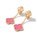 Magic Alhambra 2 Motifs Pink Enamel With Fluted Drop Earrings