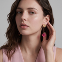 Magic Alhambra 2 Motifs Pink Enamel With Fluted Drop Earrings