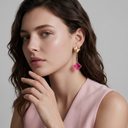 Magic Alhambra 2 Motifs Pink Enamel With Fluted Drop Earrings