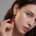 Magic Alhambra 2 Motifs Pink Enamel With Fluted Drop Earrings