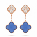 Magic Alhambra Blue Agate Clover Pavé Drop Earrings