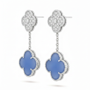 Magic Alhambra Blue Agate Clover Pavé Drop Earrings