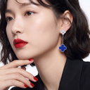 Magic Alhambra Blue Agate Clover Pavé Drop Earrings