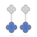 Magic Alhambra Blue Agate Clover Pavé Drop Earrings