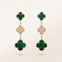 Magic Alhambra Malachite Three Motifs Clover Earrings