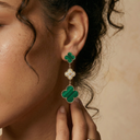 Magic Alhambra Malachite Three Motifs Clover Earrings