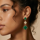 Magic Alhambra Malachite Three Motifs Clover Earrings