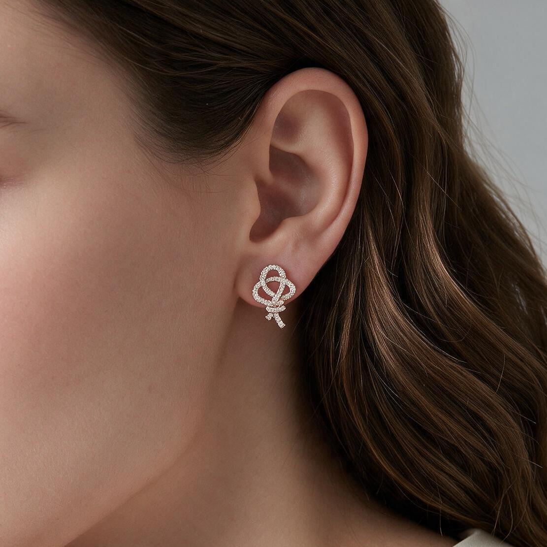 Rose Tone Keys Woven Pavé Earrings