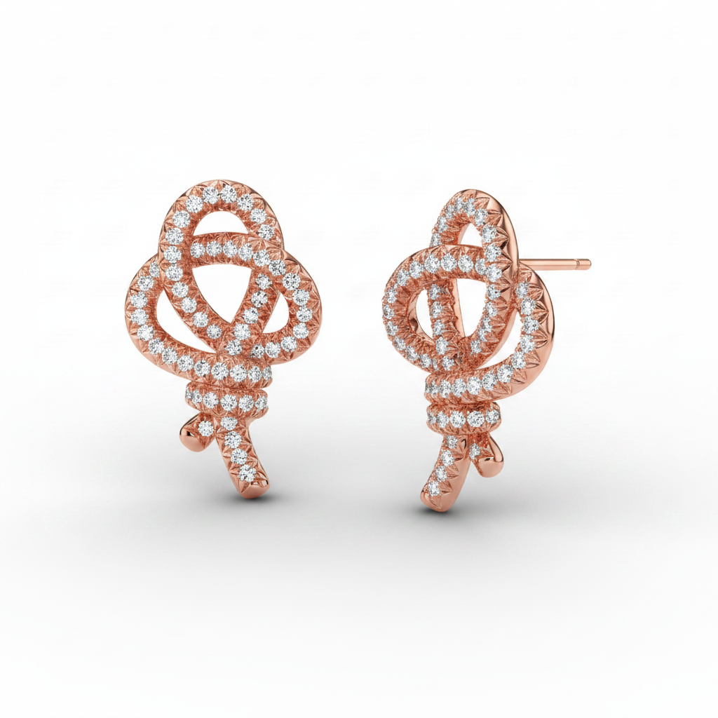 Rose Tone Keys Woven Pavé Earrings