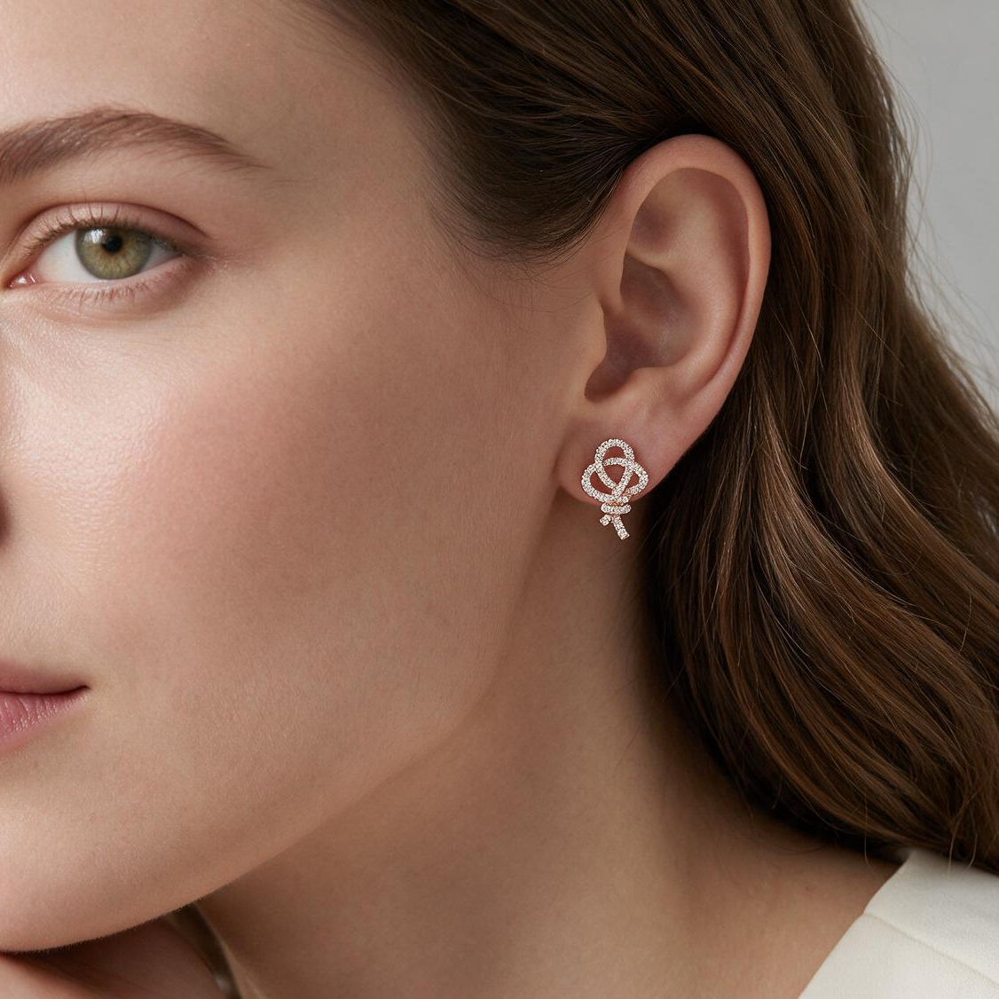 Rose Tone Keys Woven Pavé Earrings