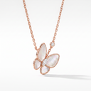 Rose Tone Two Butterfly Mother Of Pearl Necklace